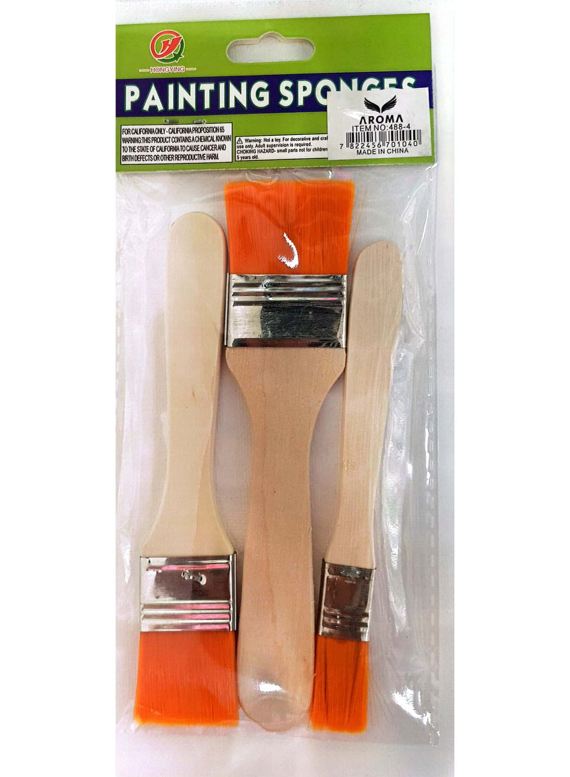 Painting Sponge Brush Set 3 Wooden Handle Brushes for Arts & Crafts