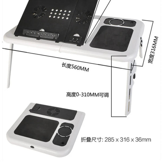 طاولة كمبيوتر محمول متعددة الوظائف قابلة للتعديل مع منفذ USB ومروحة تبريد، قابلة للطي والحمل، مناسبة للاستخدام على السرير.