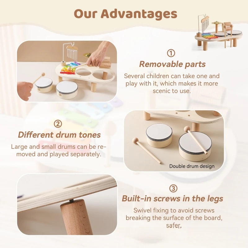 Wooden Musical Instruments Toys for Kids Xylophone Drum Aeolian Bells Percussion Baby Montessori Educational Toys Birthday Gifts