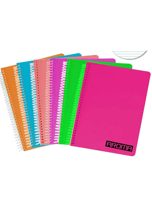 AROMA Durable Plastic Cover Notebook - A5 Size - 100 Sheets - Spiral Wire-Bound - Multi-Color Set for School, Office, or Personal Use