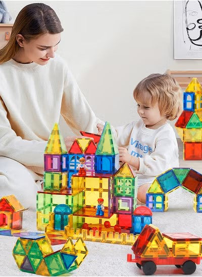 139 PCS Magnetic Tiles Building Blocks Set – DIY Creative STEM Kit for Kids with Bonus Car & Ferris Wheel Parts – Educational Magnet Blocks Toy with Storage Box