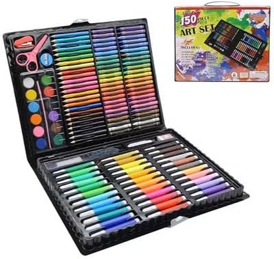 Creative Kids 150pcs Drawing Pencils Art Set for Kids, Crayons, Watercolors, Oil Pastels, Felt-tip pens, Erasers, Watercolor Pencils, Stapler, Pencil Sharpener with Drawing Tool in Gift Case