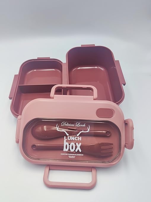 Lunch BOX For Kids and Adults with Reusable Spoon and Fork - Leakproof Food Container for On the Go Meal and Stylish for Work or School or Travel (pink)