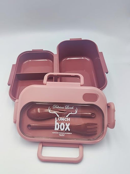 Lunch BOX For Kids and Adults with Reusable Spoon and Fork - Leakproof Food Container for On the Go Meal and Stylish for Work or School or Travel (pink)