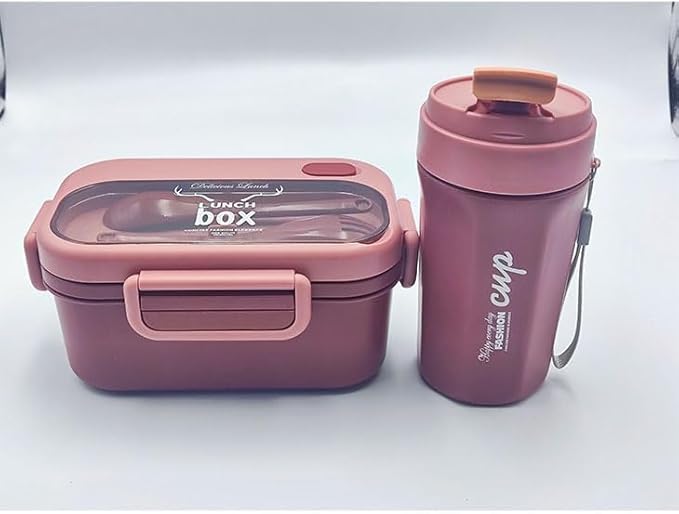 Lunch BOX For Kids and Adults with Reusable Spoon and Fork - Leakproof Food Container for On the Go Meal and Stylish for Work or School or Travel (pink)