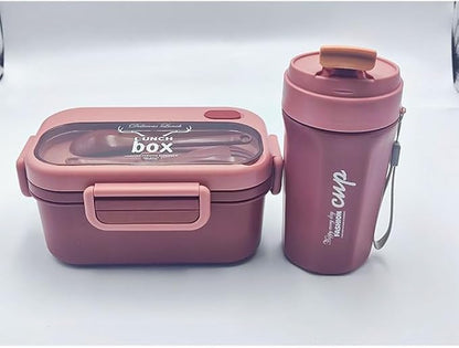 Lunch BOX For Kids and Adults with Reusable Spoon and Fork - Leakproof Food Container for On the Go Meal and Stylish for Work or School or Travel (pink)