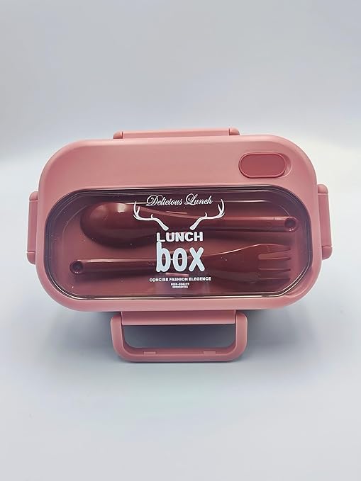 Lunch BOX For Kids and Adults with Reusable Spoon and Fork - Leakproof Food Container for On the Go Meal and Stylish for Work or School or Travel (pink)