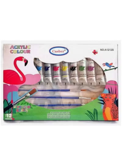 Aroma Acrylic Paint Set - 12 Vibrant Colors with Brushes