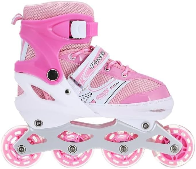 زلاجات مضمنة مريحة وقابلة للتعديل للأطفال - عجلات مضيئة LED - تصميم قابل للتهوية - زلاجات دوارة آمنة ومتينة