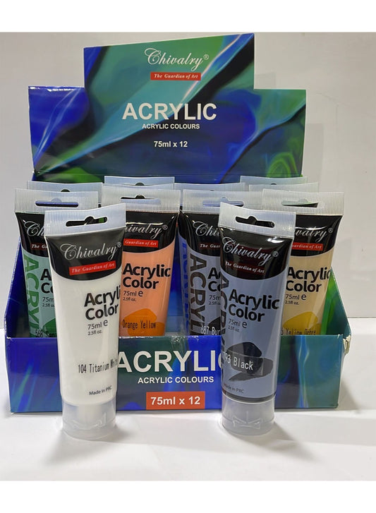 Chivalry Acrylic Paint Set - 12 Colors x 75ml for Artists Chivalry Acrylic Colors Set