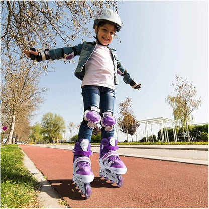 زلاجات مضمنة مريحة وقابلة للتعديل للأطفال - عجلات مضيئة LED - تصميم قابل للتهوية - زلاجات دوارة آمنة ومتينة