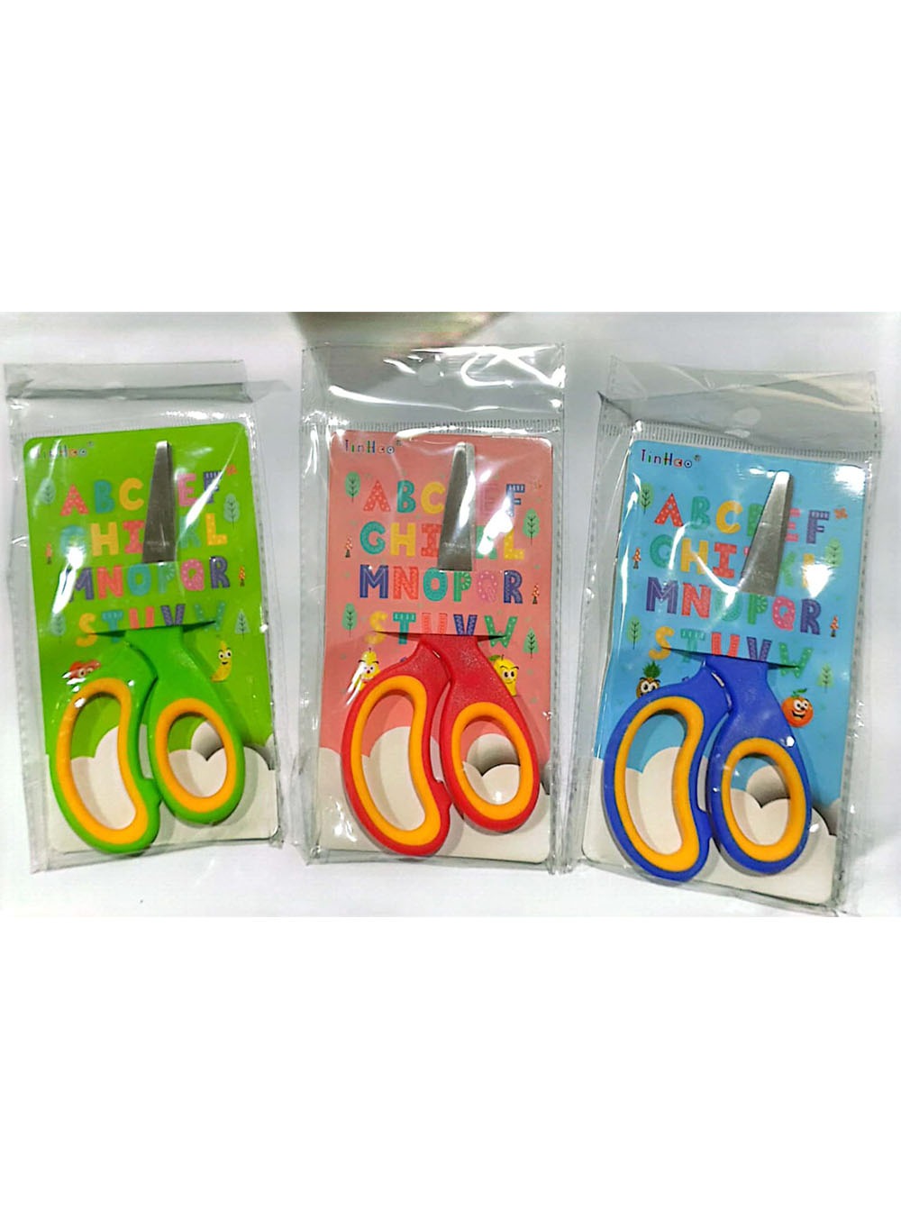 مقص أمان للأطفال بمقابض ملونة وتصميم أبجدي تعليمي أداة قطع صديقة للأطفال
