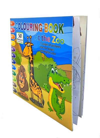 Coloring Book for Kids - At the Zoo with Stickers and Tear - Out Pages Zoo - Themed Coloring Book with 50 Stickers - Perfect for Kids Fun Coloring Book for Children - Zoo Animals Edition with Tear - Out Pages