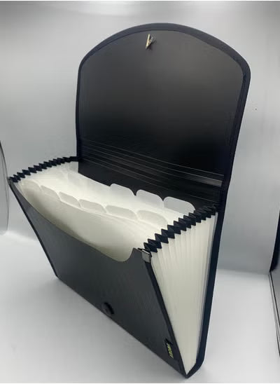 Aroma A4 Expanding File with 13 Compartments and Elastic Closure – Durable and Organized Document Holder (Black)