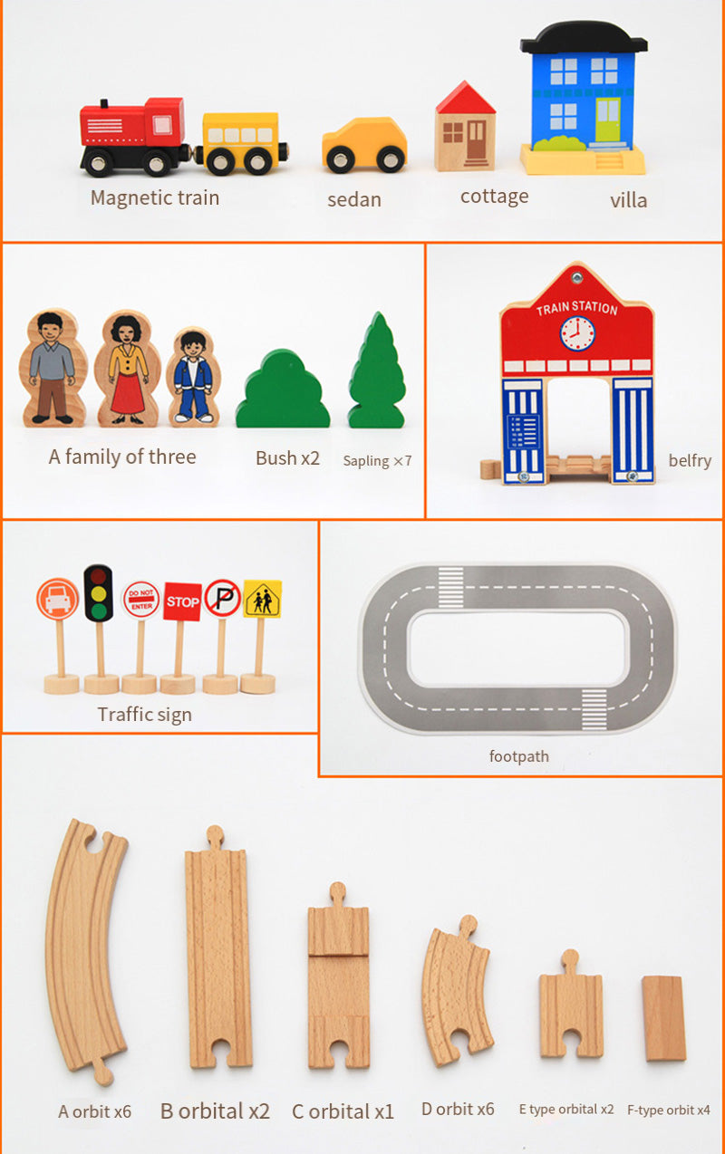 Wooden Train Set for Kids – 50-Piece Railway Track Toy with Magnetic Trains, Station & Accessories – Educational Assembly Toy for Ages 3+