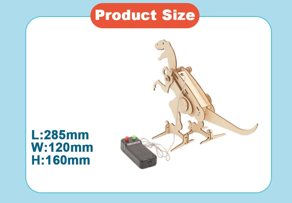 نموذج خشبي مصنوع يدويًا، ألعاب تركيب ذاتي، روبوت تيرانوصور يتم التحكم فيه عن بعد، ألعاب تعليمية، مجموعة تجارب علمية، ألعاب ألغاز تكنولوجية للأطفال