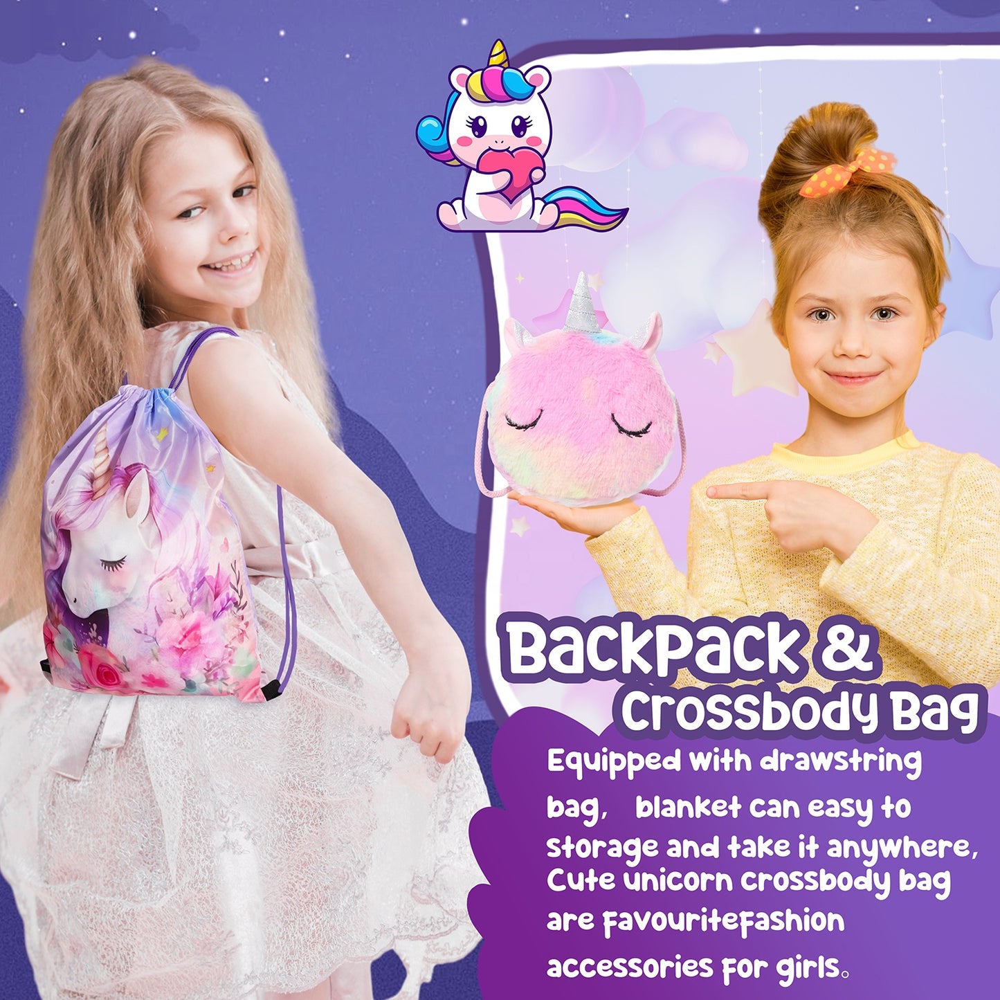 Unicorn Gift Set for Girls – Birthday Box with Soft Blanket, Stainless Steel Tumbler, Plush Crossbody Bag, Notebook & Accessories – Perfect for Ages 6+