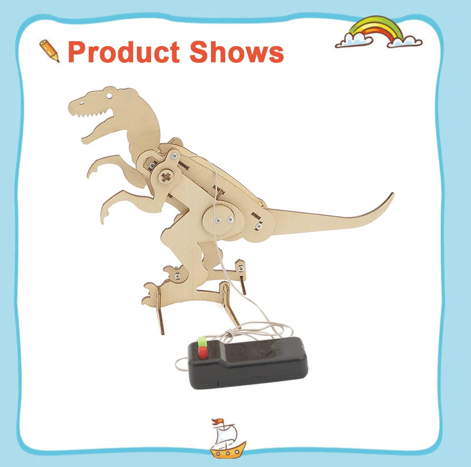 نموذج خشبي مصنوع يدويًا، ألعاب تركيب ذاتي، روبوت تيرانوصور يتم التحكم فيه عن بعد، ألعاب تعليمية، مجموعة تجارب علمية، ألعاب ألغاز تكنولوجية للأطفال