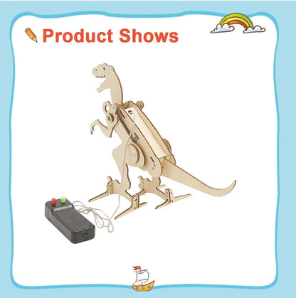 نموذج خشبي مصنوع يدويًا، ألعاب تركيب ذاتي، روبوت تيرانوصور يتم التحكم فيه عن بعد، ألعاب تعليمية، مجموعة تجارب علمية، ألعاب ألغاز تكنولوجية للأطفال