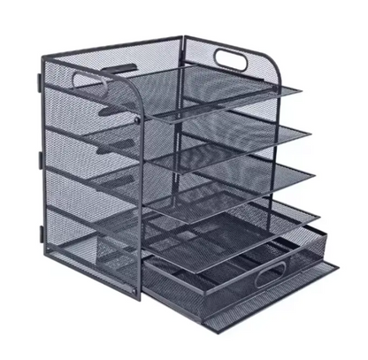 5-Tier Metal Mesh Document Organizer – Office Desktop File Tray Shelf for Papers, Letters, and Folders – Durable Wire Rack for Home & Office
