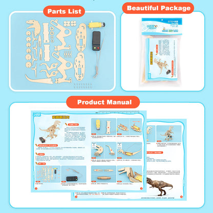 نموذج خشبي مصنوع يدويًا، ألعاب تركيب ذاتي، روبوت تيرانوصور يتم التحكم فيه عن بعد، ألعاب تعليمية، مجموعة تجارب علمية، ألعاب ألغاز تكنولوجية للأطفال