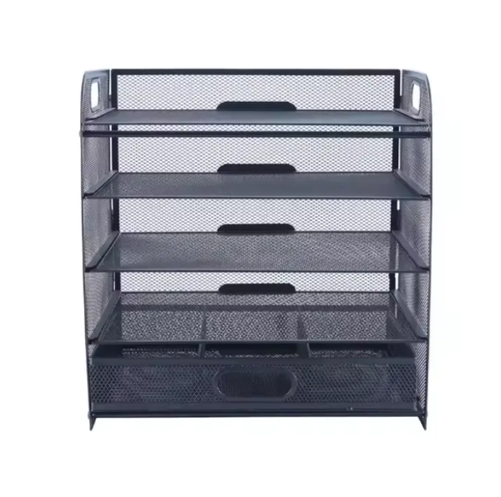 5-Tier Metal Mesh Document Organizer – Office Desktop File Tray Shelf for Papers, Letters, and Folders – Durable Wire Rack for Home & Office