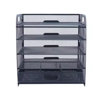 5-Tier Metal Mesh Document Organizer – Office Desktop File Tray Shelf for Papers, Letters, and Folders – Durable Wire Rack for Home & Office