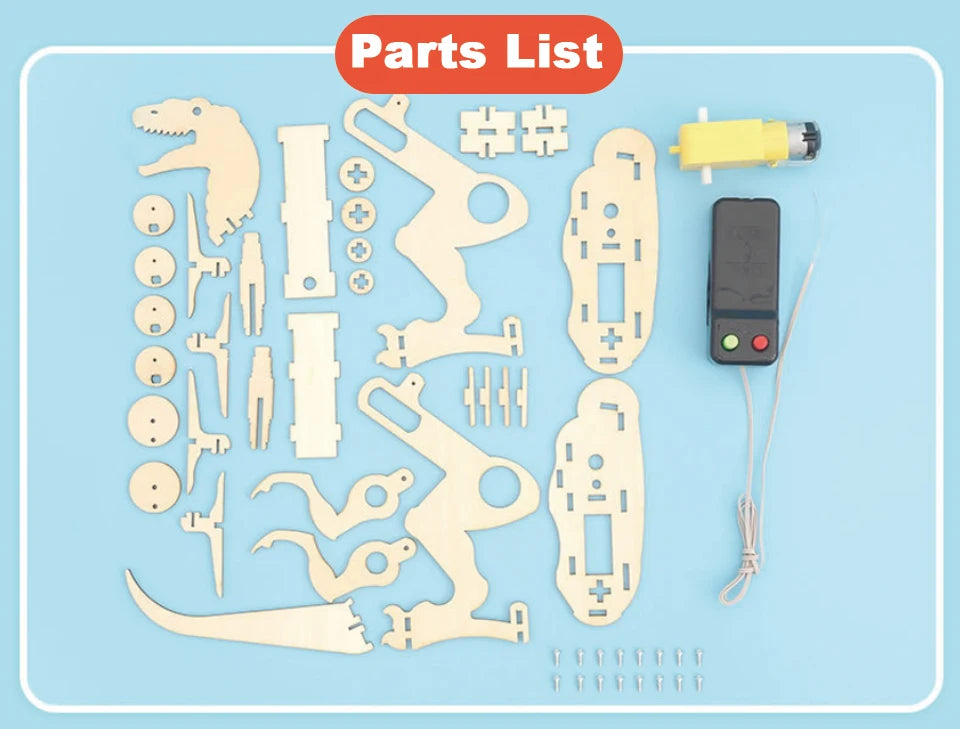 نموذج خشبي مصنوع يدويًا، ألعاب تركيب ذاتي، روبوت تيرانوصور يتم التحكم فيه عن بعد، ألعاب تعليمية، مجموعة تجارب علمية، ألعاب ألغاز تكنولوجية للأطفال