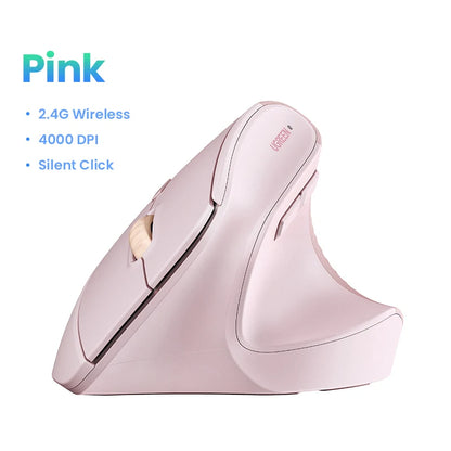 UGREEN Wireless Mouse Vertical 2.4G Ergonomic 4000DPI 6 Mute Buttons for MacBook Tablet Laptops Computer PC Mice Black Pink