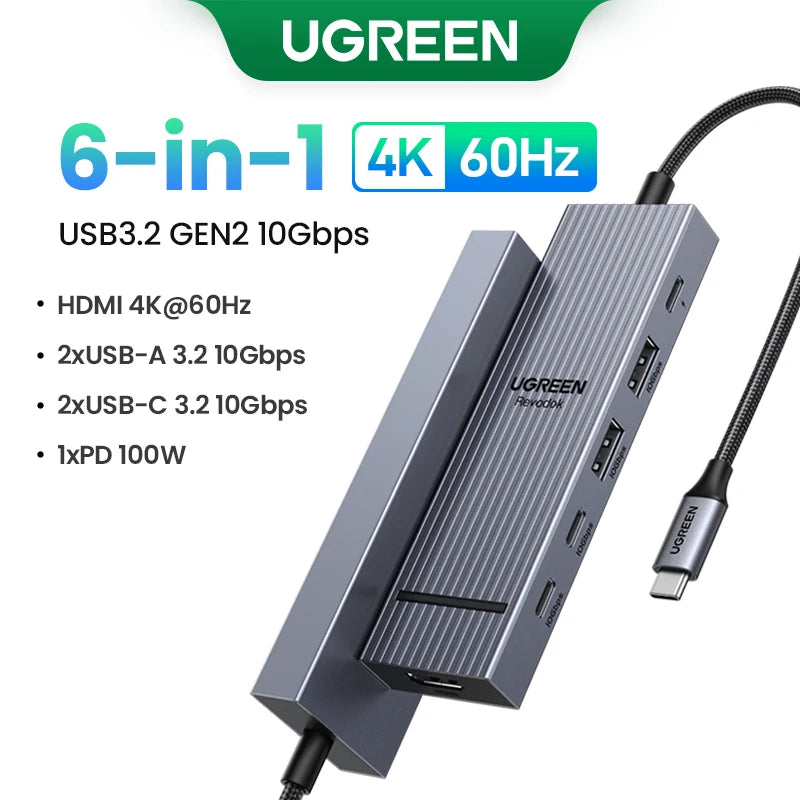 موزع UGREEN ثنائي HDMI USB-C، محول HDMI بدقة 8K و4K، موزع 10 في 1 مع منفذ RJ45 USB 3.0 PD بقدرة 100 واط لأجهزة MacBook Pro وAir المحمولة