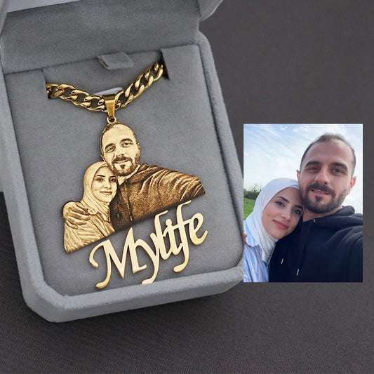 Custom Picture Nameplate Pendant Custom Photo Necklace Engraved Portrait Necklace Christmas Gift for Kids Jewelry Family Gifts