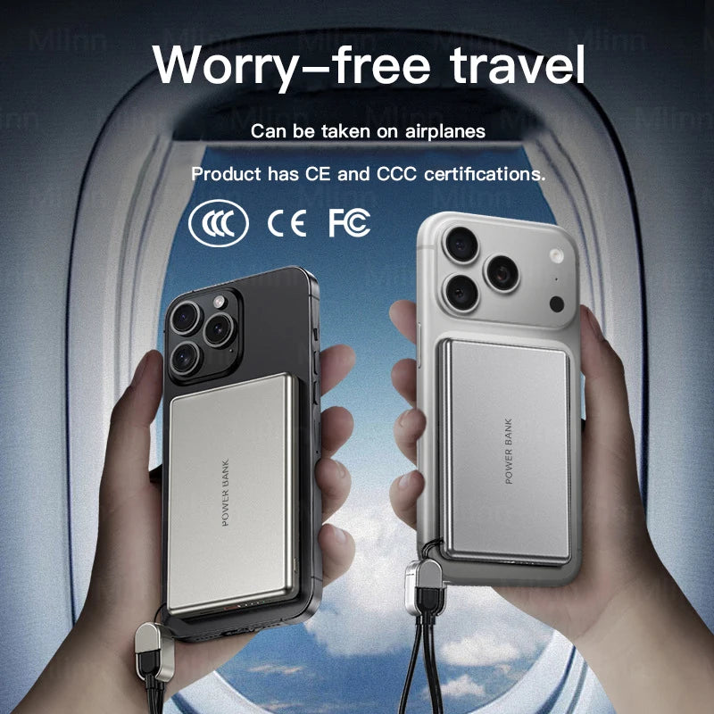 شاحن محمول فائق النحافة بسعة 10000 مللي أمبير، متوافق مع تقنية MagSafe، شاحن لاسلكي مغناطيسي سريع، بطارية محمولة رفيعة لأجهزة iPhone 17 و16 و15 و12