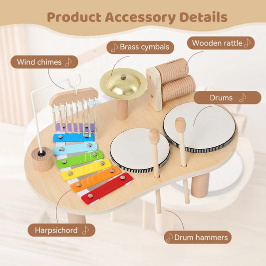 Wooden Musical Instruments Toys for Kids Xylophone Drum Aeolian Bells Percussion Baby Montessori Educational Toys Birthday Gifts