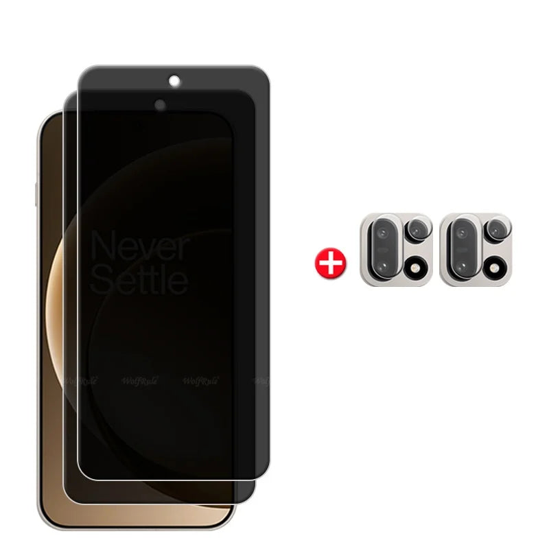 واقي شاشة زجاجي 6 في 1 لهاتف ون بلس 15، واقي شاشة زجاجي مقوى لحماية الخصوصية، مقاوم للتجسس بدرجة صلابة 9H، واقي عدسة زجاجي لهاتف ون بلس 15