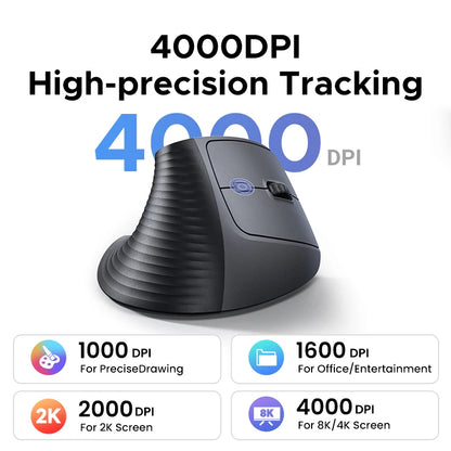 UGREEN Wireless Mouse Vertical 2.4G Ergonomic 4000DPI 6 Mute Buttons for MacBook Tablet Laptops Computer PC Mice Black Pink