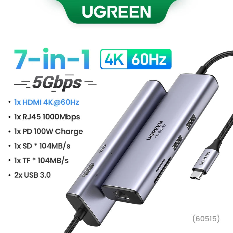موزع UGREEN ثنائي HDMI USB-C، محول HDMI بدقة 8K و4K، موزع 10 في 1 مع منفذ RJ45 USB 3.0 PD بقدرة 100 واط لأجهزة MacBook Pro وAir المحمولة