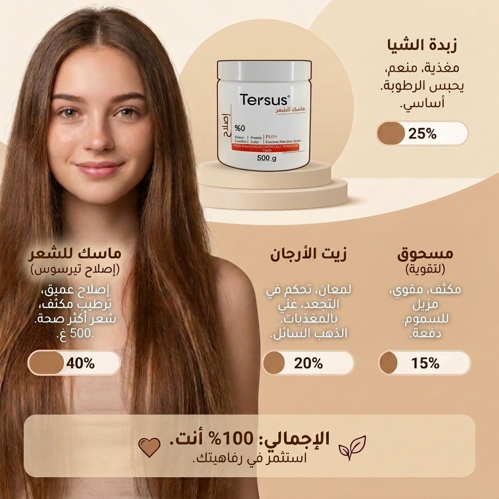 ماسك للشعر الجاف والتالف | علاج الهيشان والجفاف والتقصف بزبدة الشيا وزيت الأرغان - 500 جم