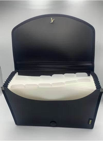 Aroma A4 Expanding File with 13 Compartments and Elastic Closure – Durable and Organized Document Holder (Black)