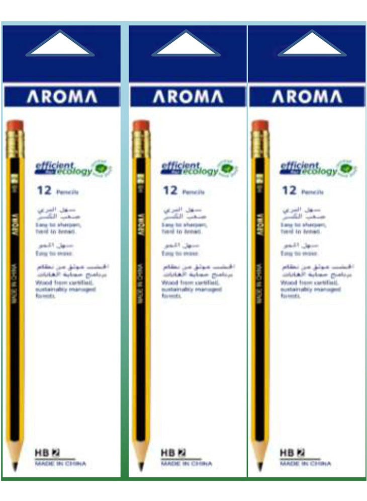 AROMA HB Pencils - Pack of 12, Eco-Friendly Wooden Pencils with Eraser, Smooth Writing, Durable Lead, Ideal for School, Office & Art